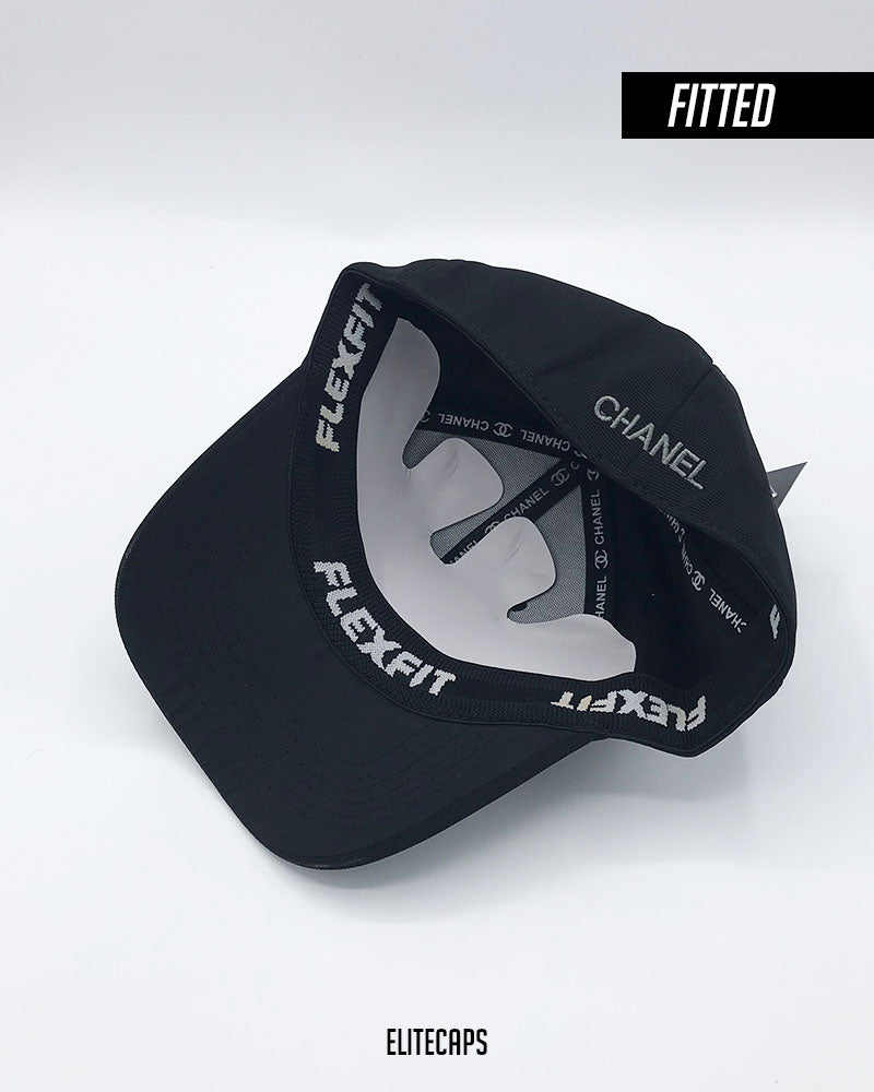 CHANEIL Black Embroidered Fitted Cap - C0594