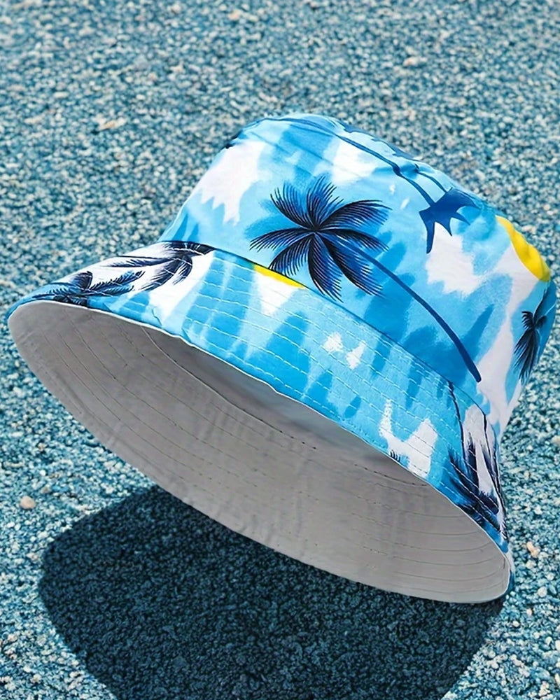 Blue Palm Art Convertible Bucket Hat - H0108