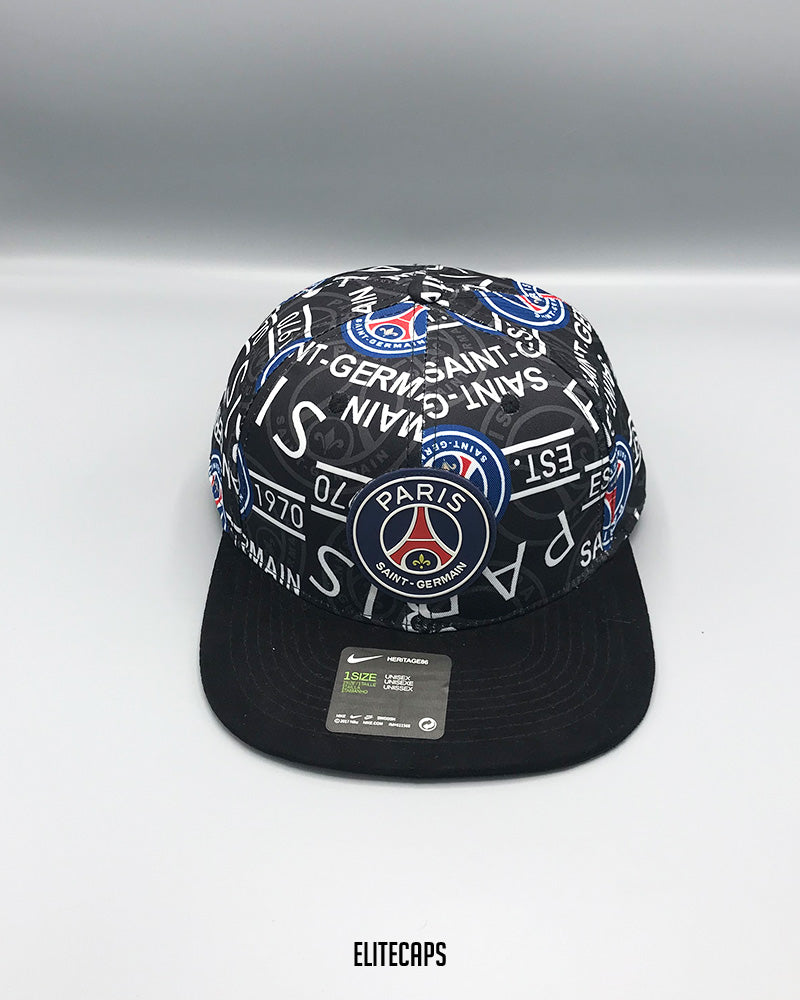 NK PSG Black Allover Print Snapback Cap - C0417