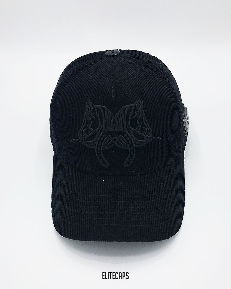 Premium Black Horse Embroidered Corduroy Cap - C0478