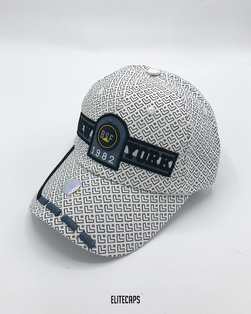 White New York Embroidered Pattern Cap - C0343