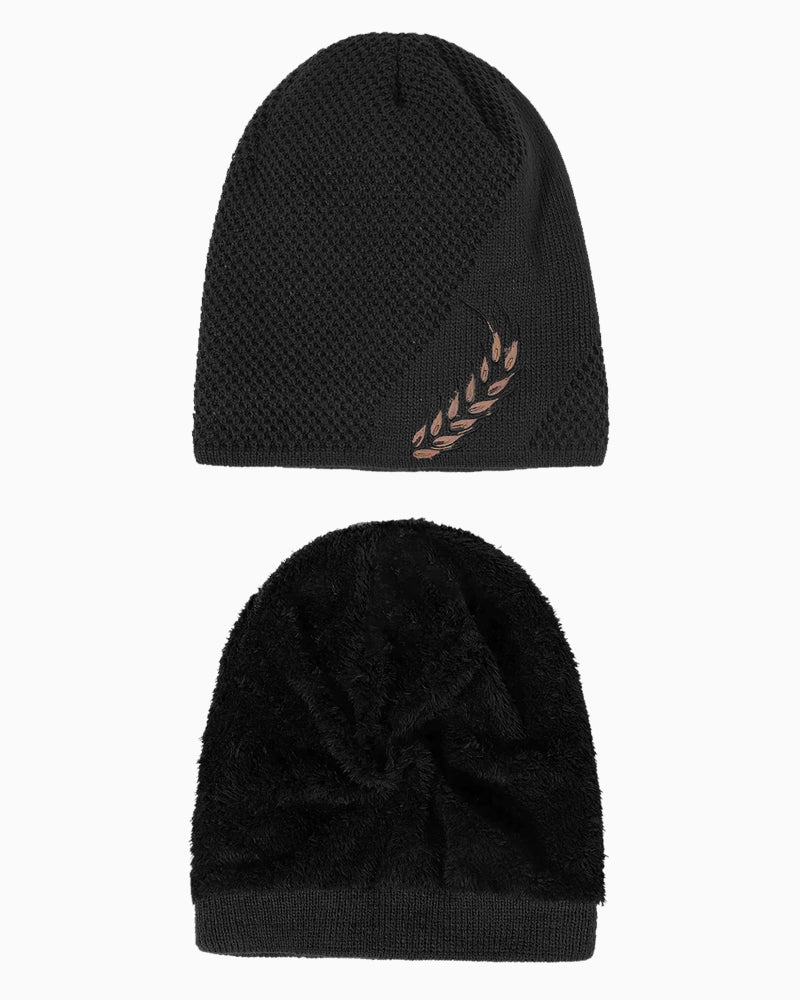 Black Warm Fur Knit Beanie - B0121