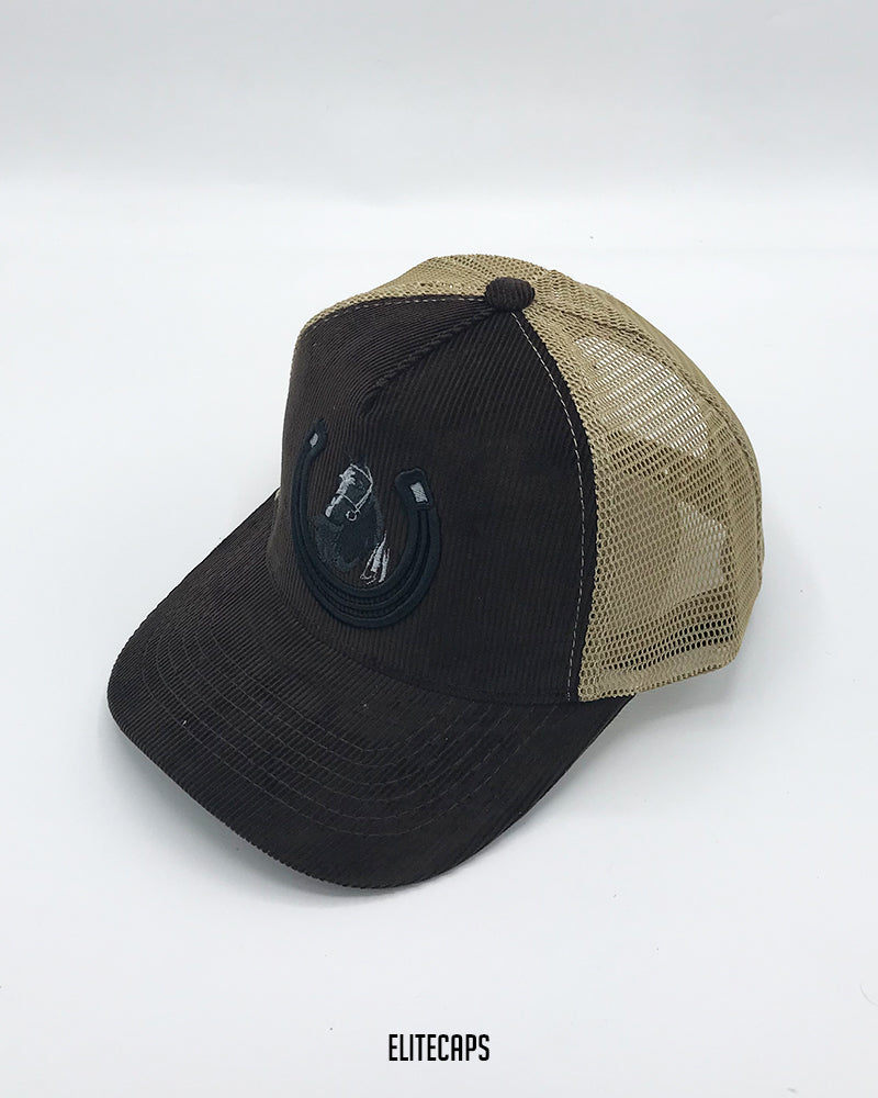 Horse Embroidered Corduroy Trucker Cap - C0355