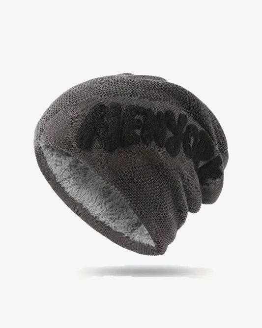 Grey "New York" Fleece-Lined Knit Beanie - B0112