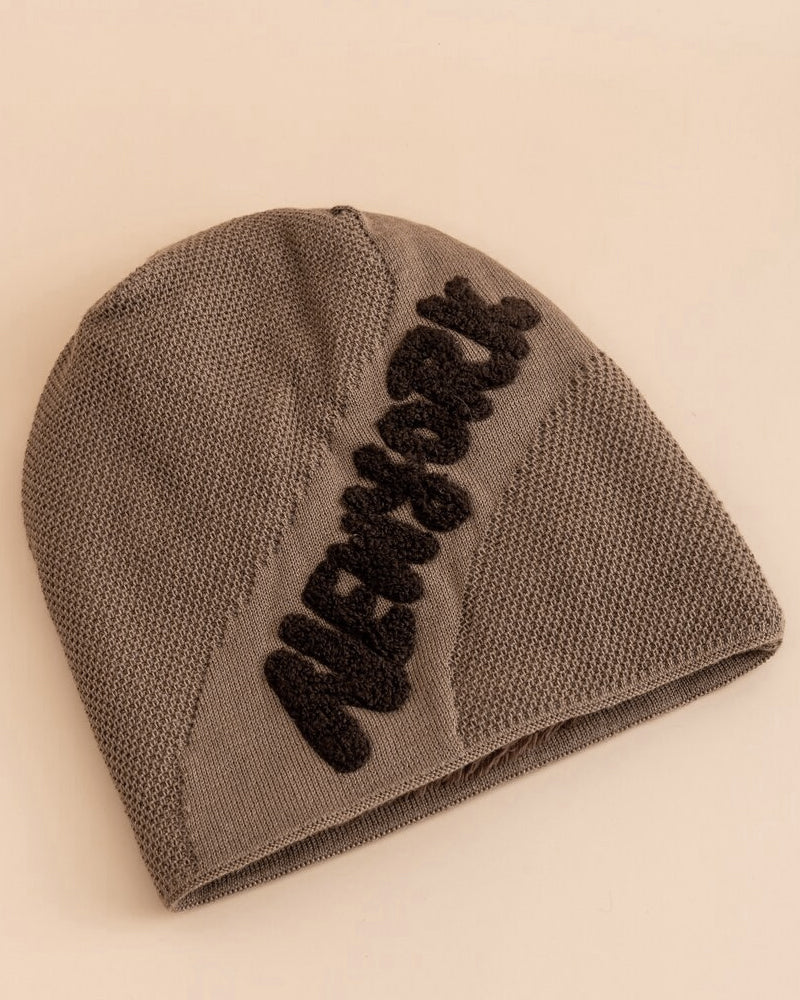 Brown "New York" Fleece-Lined Knit Beanie - B0125