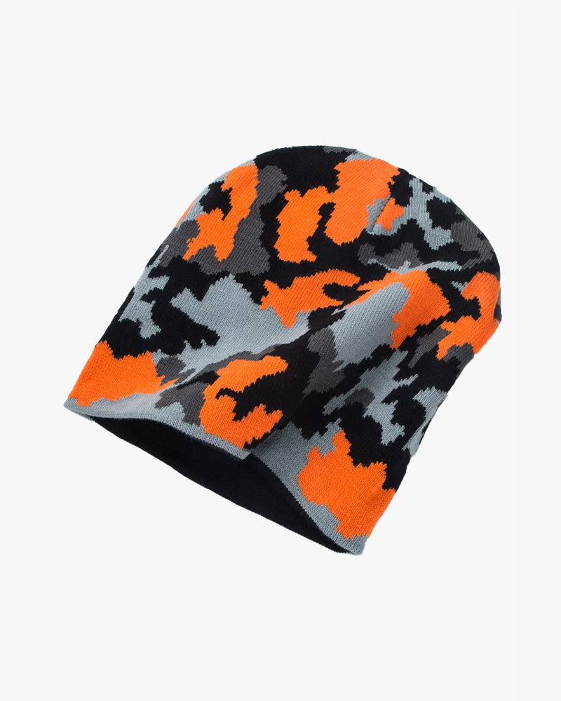 Orange Camouflage Knit Beanie - B0110