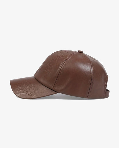 Brown Leather Embossed Baseball Cap - C0244