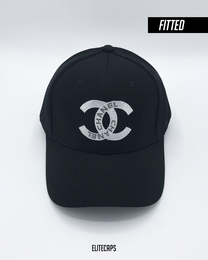 CHANEIL Black Embroidered Fitted Cap - C0594