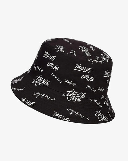 Black Typography Convertible Bucket Hat - C0102