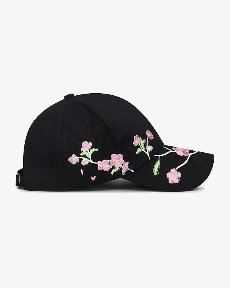 Floral Embroidered Black Baseball Cap - C0145