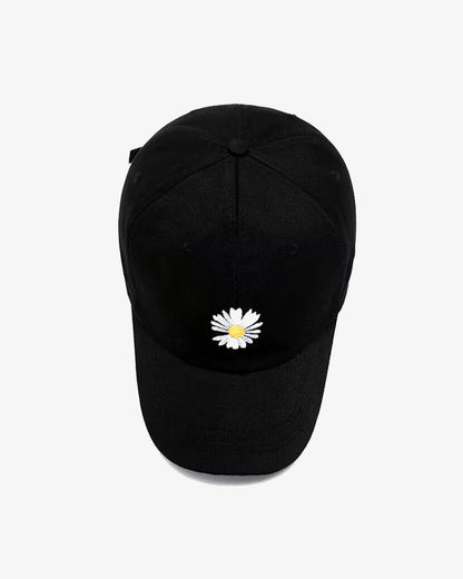 Unisex Basic Black Floral Embroidered Cap - C0191