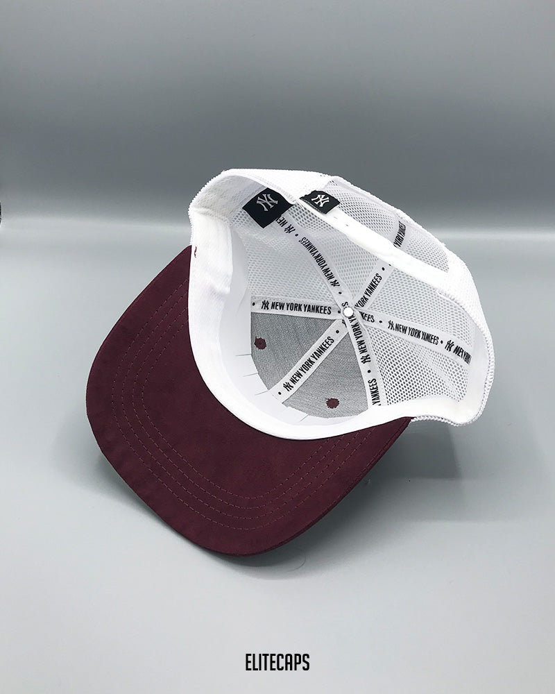 NY Maroon White Mesh Trucker Cap - C0407