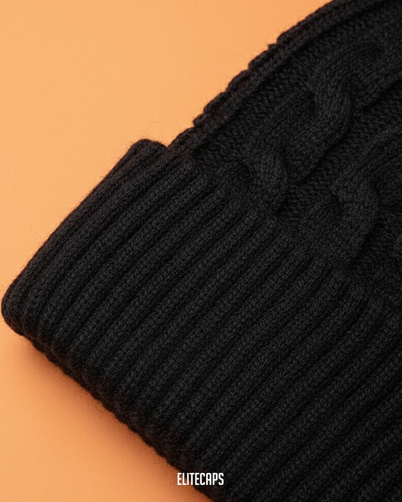 Premium Black Pearl Twist Knit Beanie - B0144