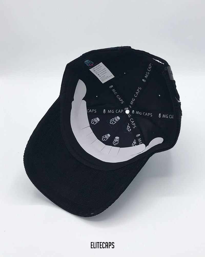 Premium Black Horse Embroidered Corduroy Cap - C0478