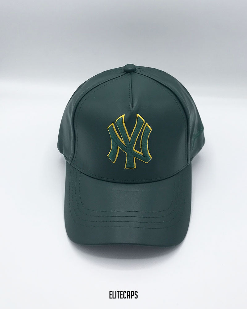 NY Deep Green Yankees Faux Leather Cap - C0361