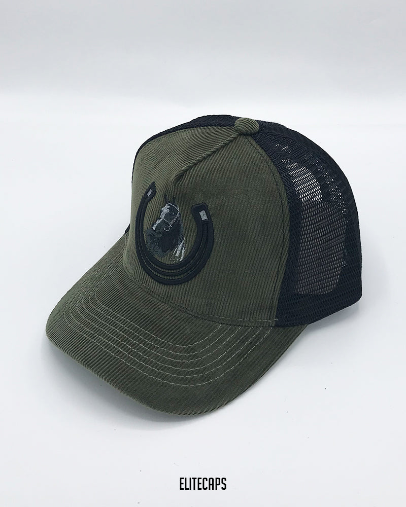 Horse Embroidered Corduroy Trucker Cap - C0355