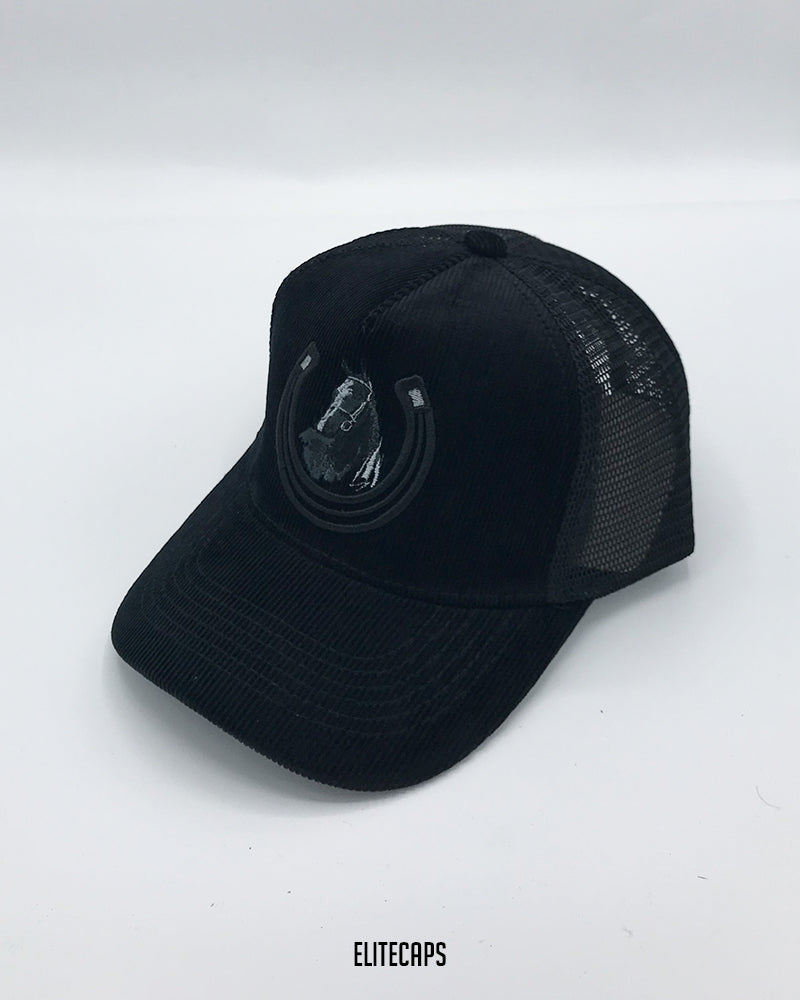 Horse Embroidered Corduroy Trucker Cap - C0355