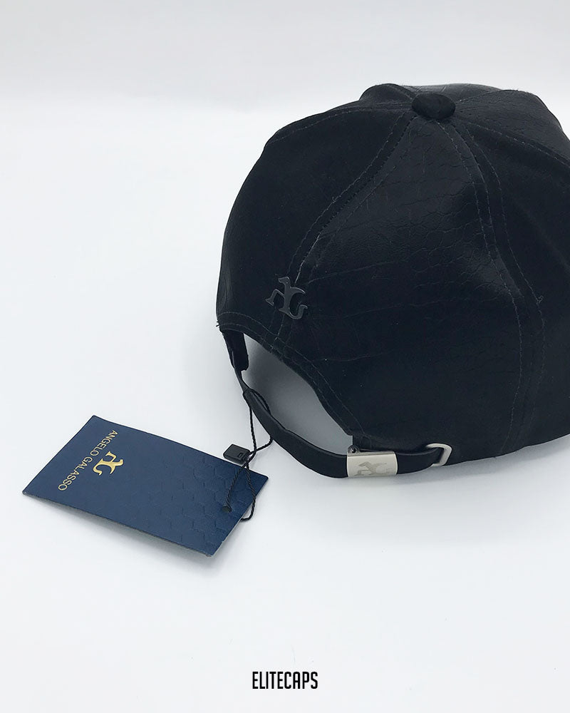 AG Classic Matte Black Croc-Leather Cap - C0434