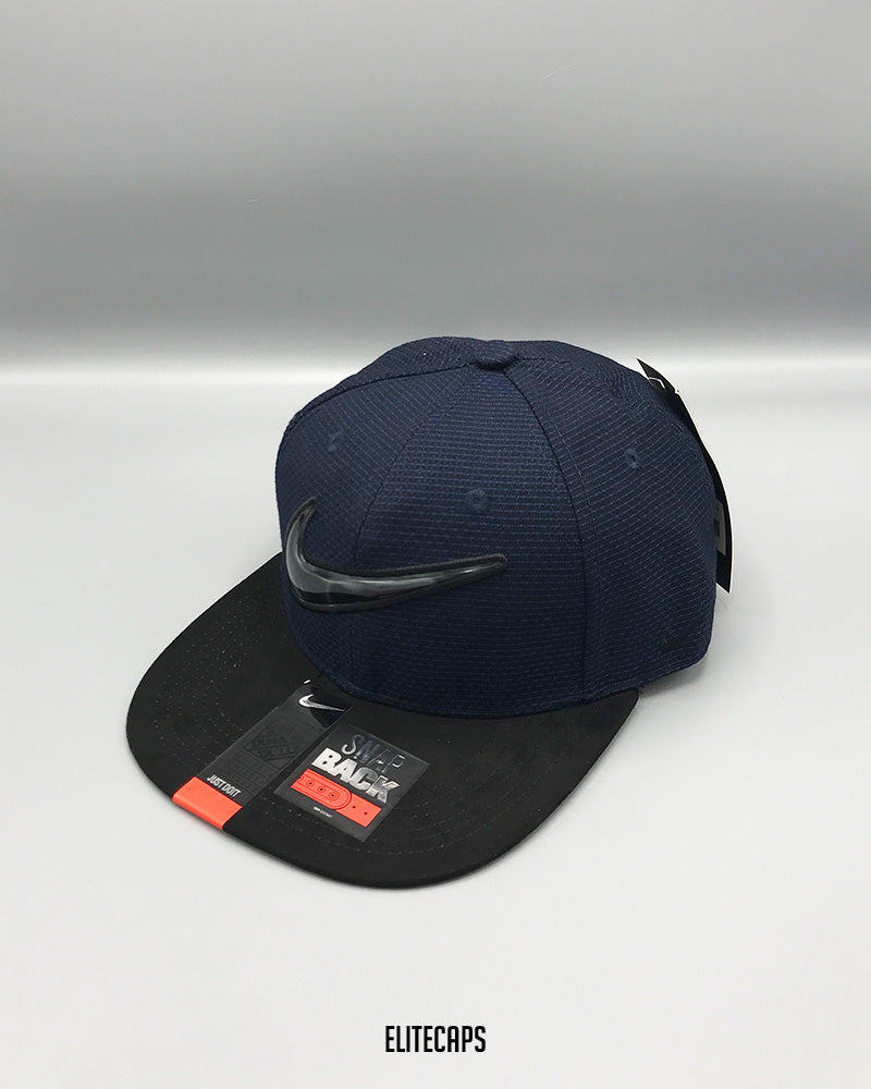 NK Navy Black Flat-Brim Snapback - C0390