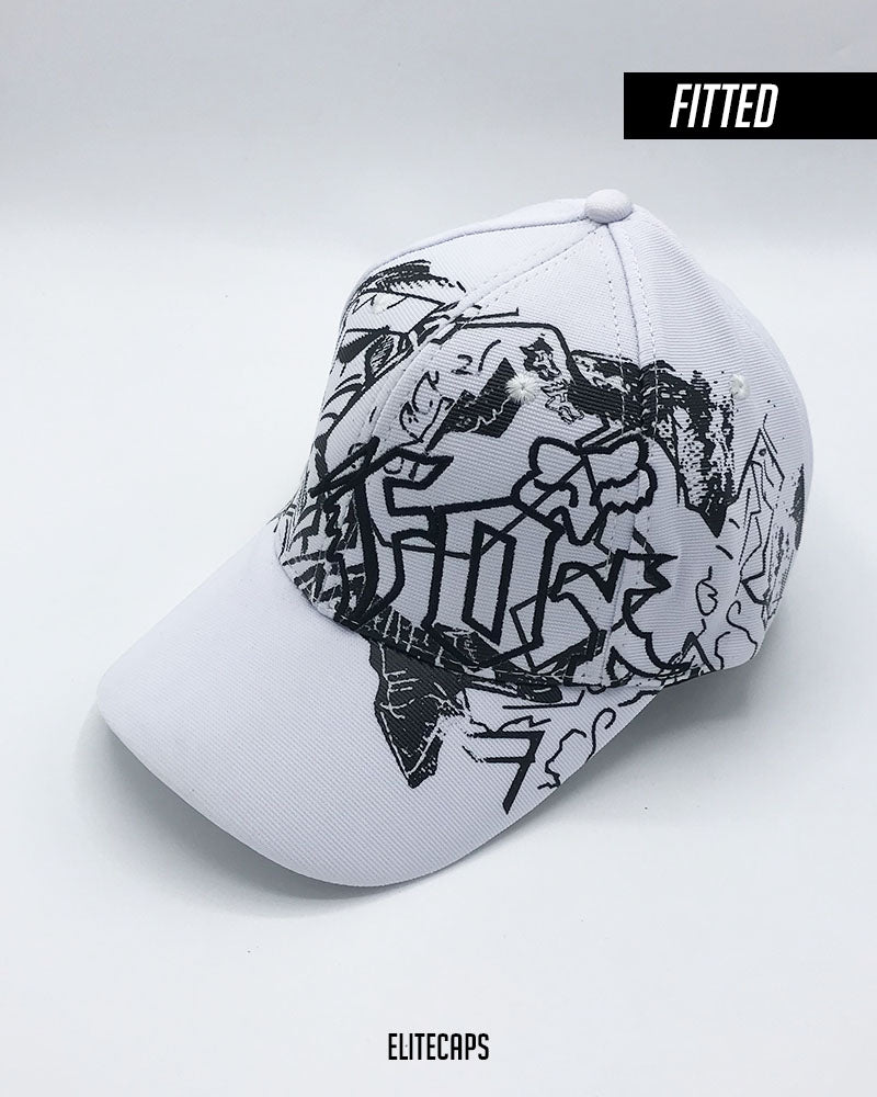 FOX Flex-fit White Signature Embroidered Fitted Cap - C0593