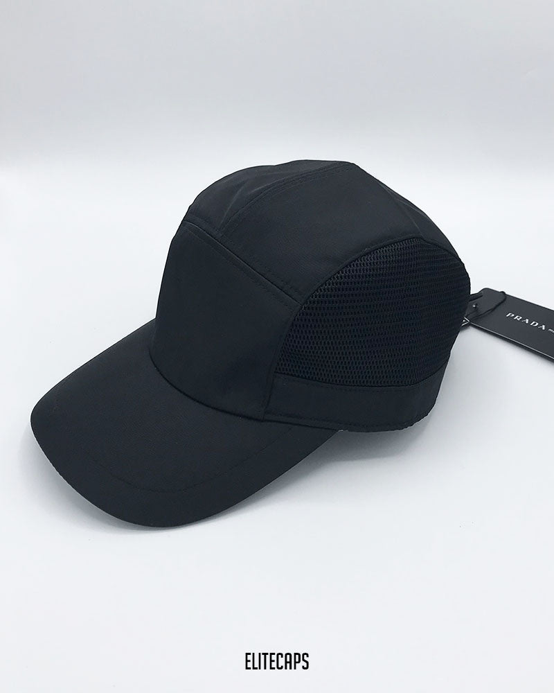 PRADA Black Mesh-Panel Baseball Cap - C0625