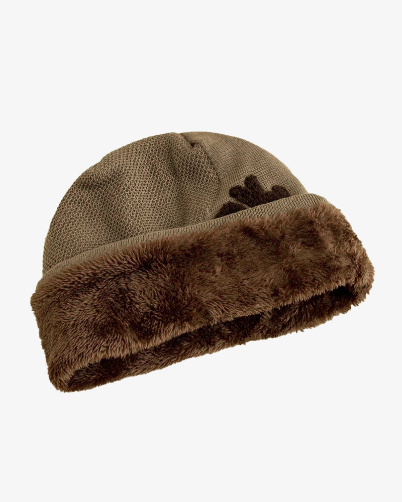 Brown "New York" Fleece-Lined Knit Beanie - B0125