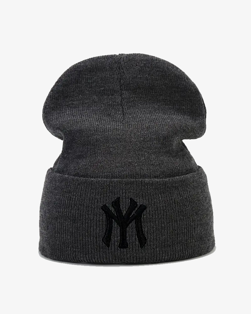 NY Embroidered Grey Soft Knit Beanie - B0115