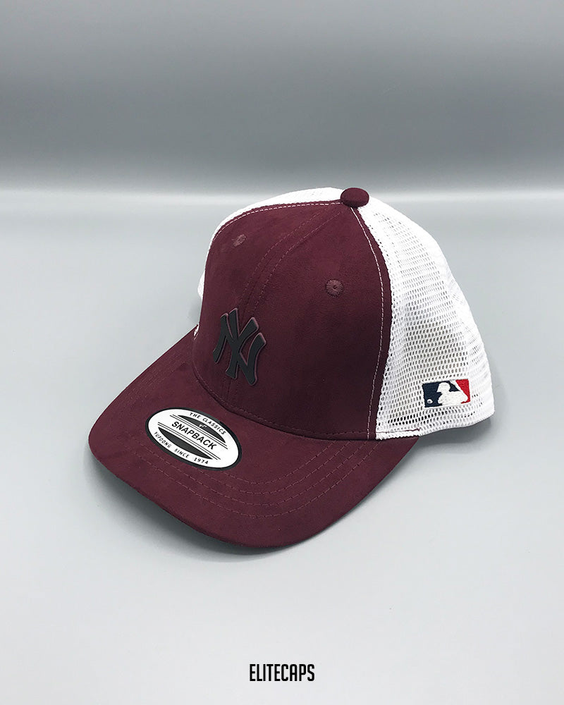NY Maroon White Mesh Trucker Cap - C0407