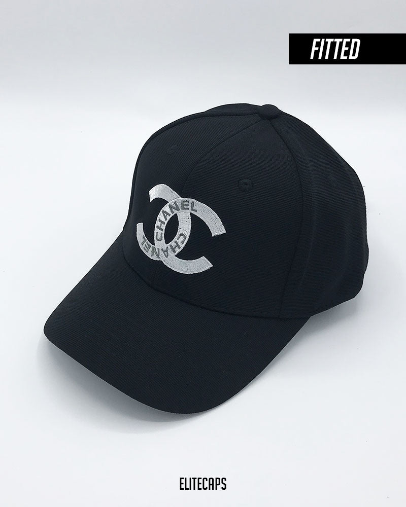 CHANEIL Black Embroidered Fitted Cap - C0594