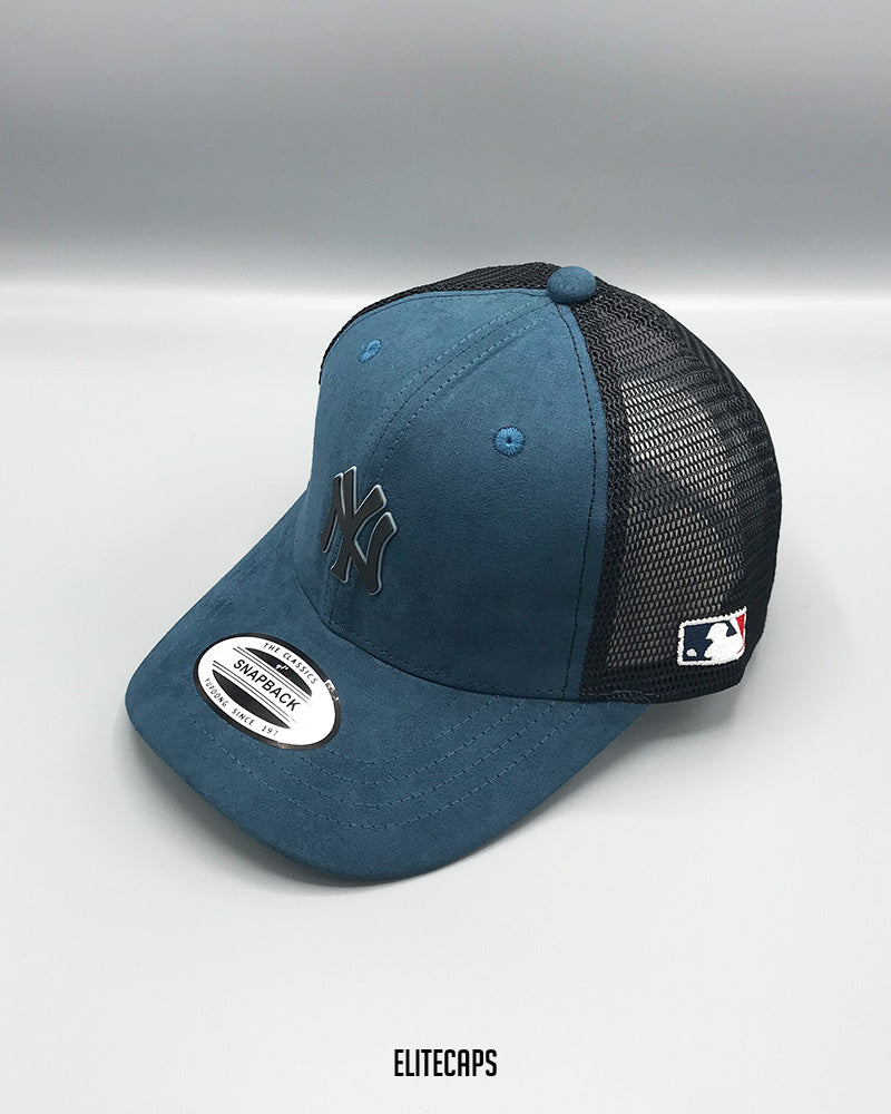 NY Blue Suede Mesh Trucker Cap - C0408