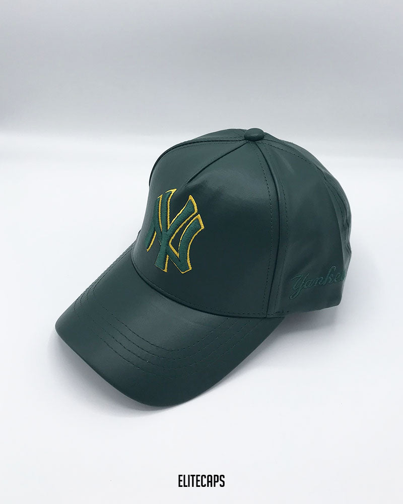 NY Deep Green Yankees Faux Leather Cap - C0361