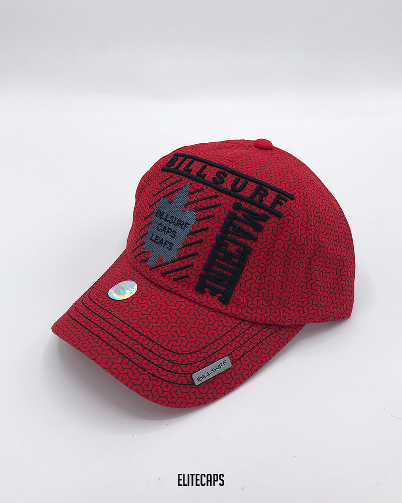 Red Pattern Machine Embroidered  Cap - C0342