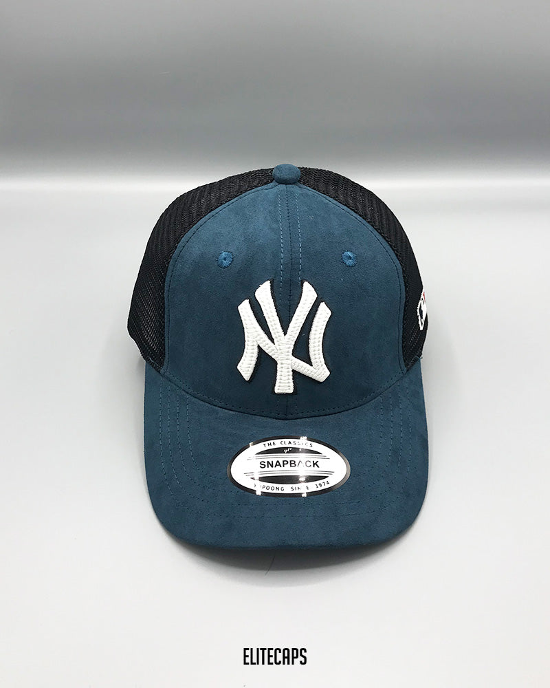 NY Teal Suede Trucker Cap - C0388