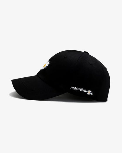 Unisex Basic Black Floral Embroidered Cap - C0191