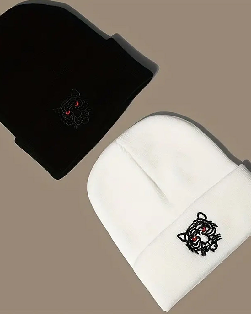 Tiger Embroidered Soft Knit Beanie - B0118