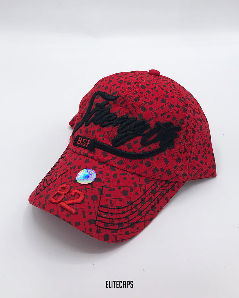 Red Pattern Strength Embroidered  Cap - C0341
