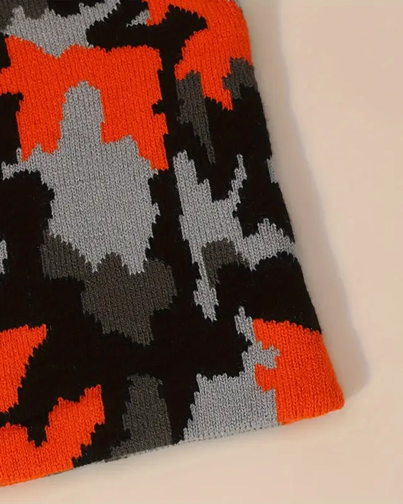 Orange Camouflage Knit Beanie - B0110