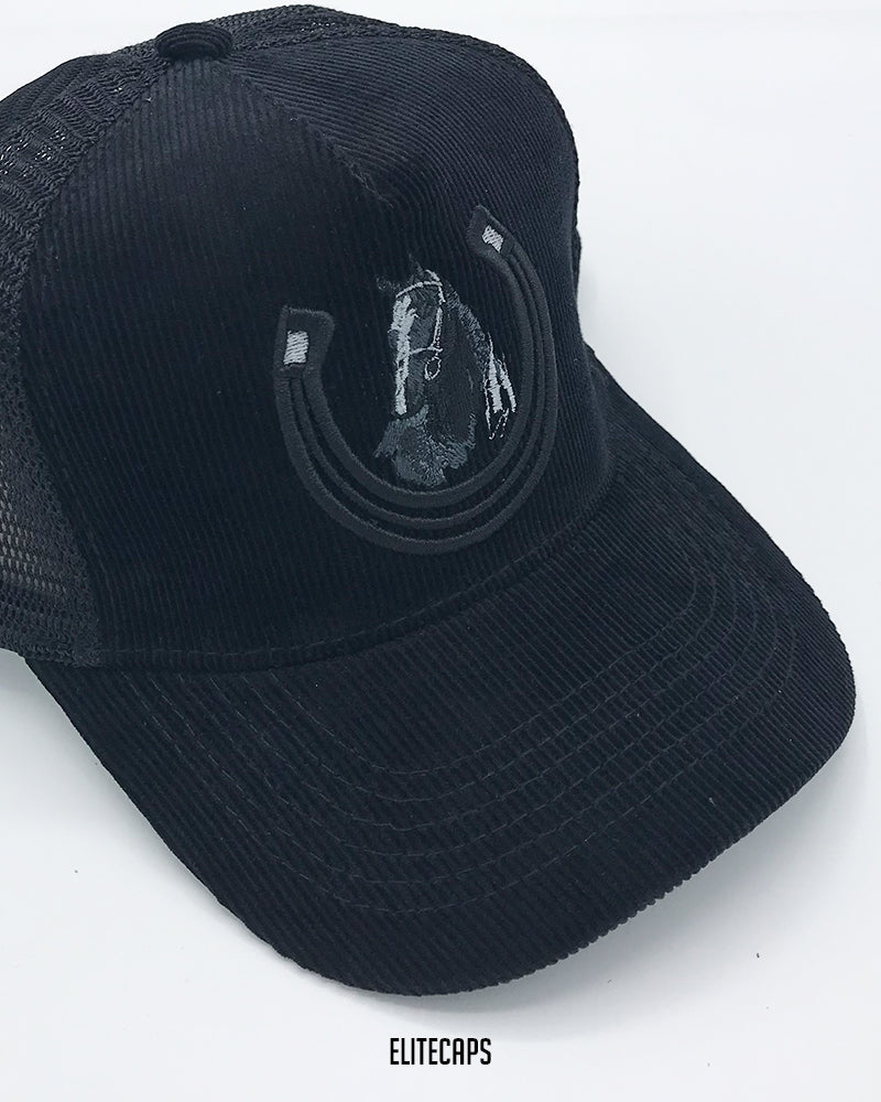 Horse Embroidered Corduroy Trucker Cap - C0355