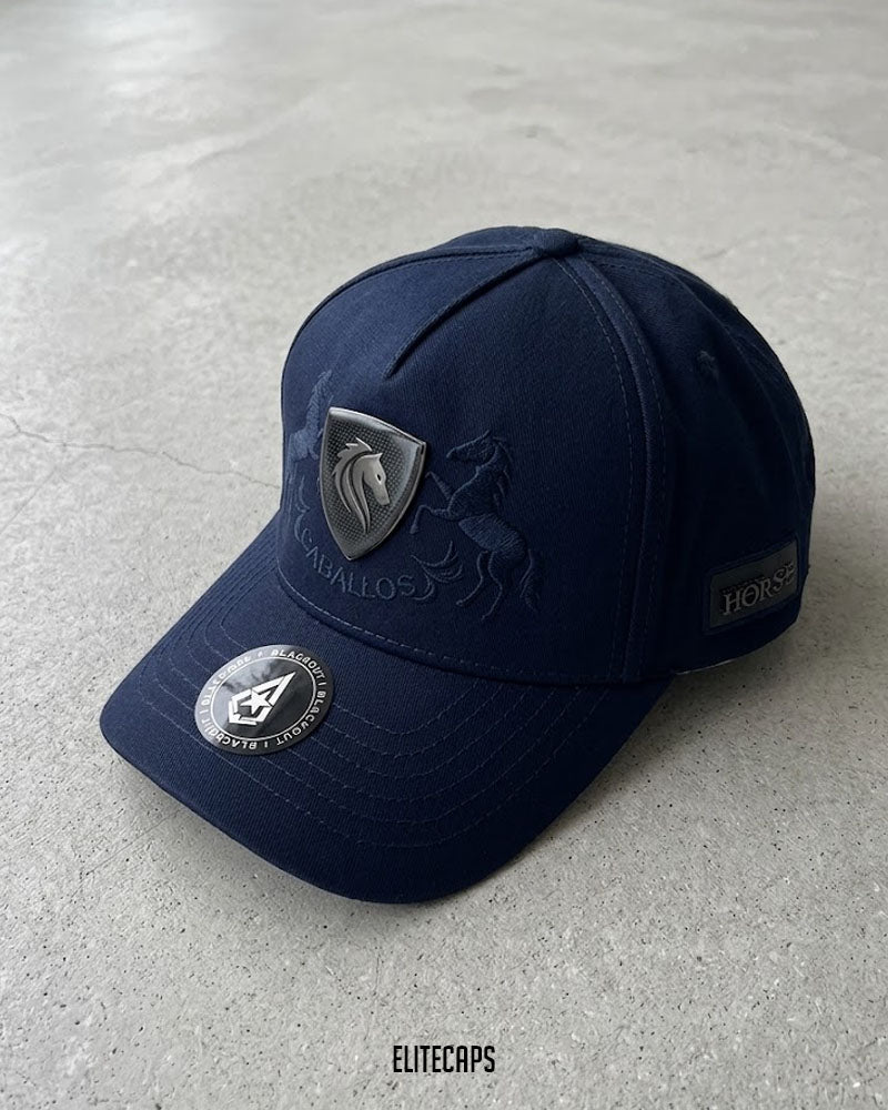 Luxury Navy Horse Embroidered BKT Cap - C0554