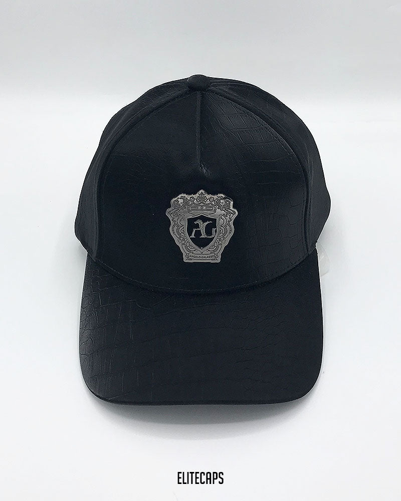 AG Classic Matte Black Croc-Leather Cap - C0434
