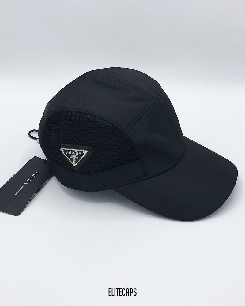 PRADA Black Mesh-Panel Baseball Cap - C0625