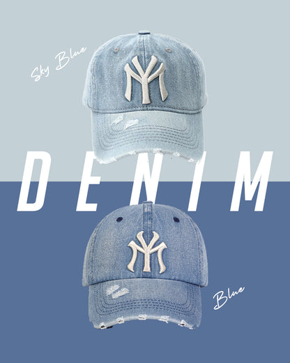 NY Embroidered Blue Denim Cap - C0135