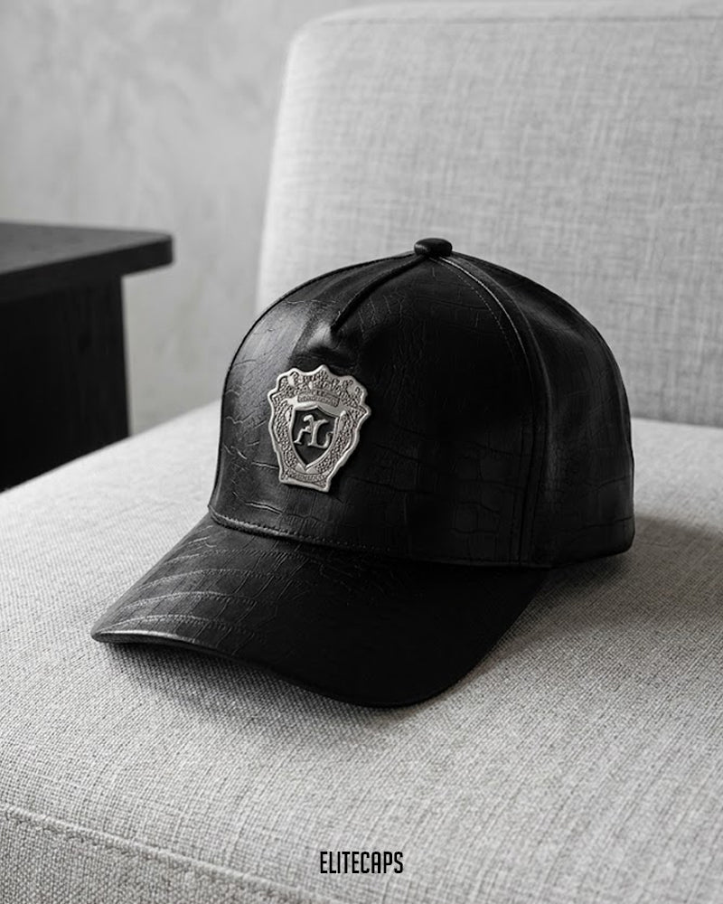 AG Classic Matte Black Croc-Leather Cap - C0434