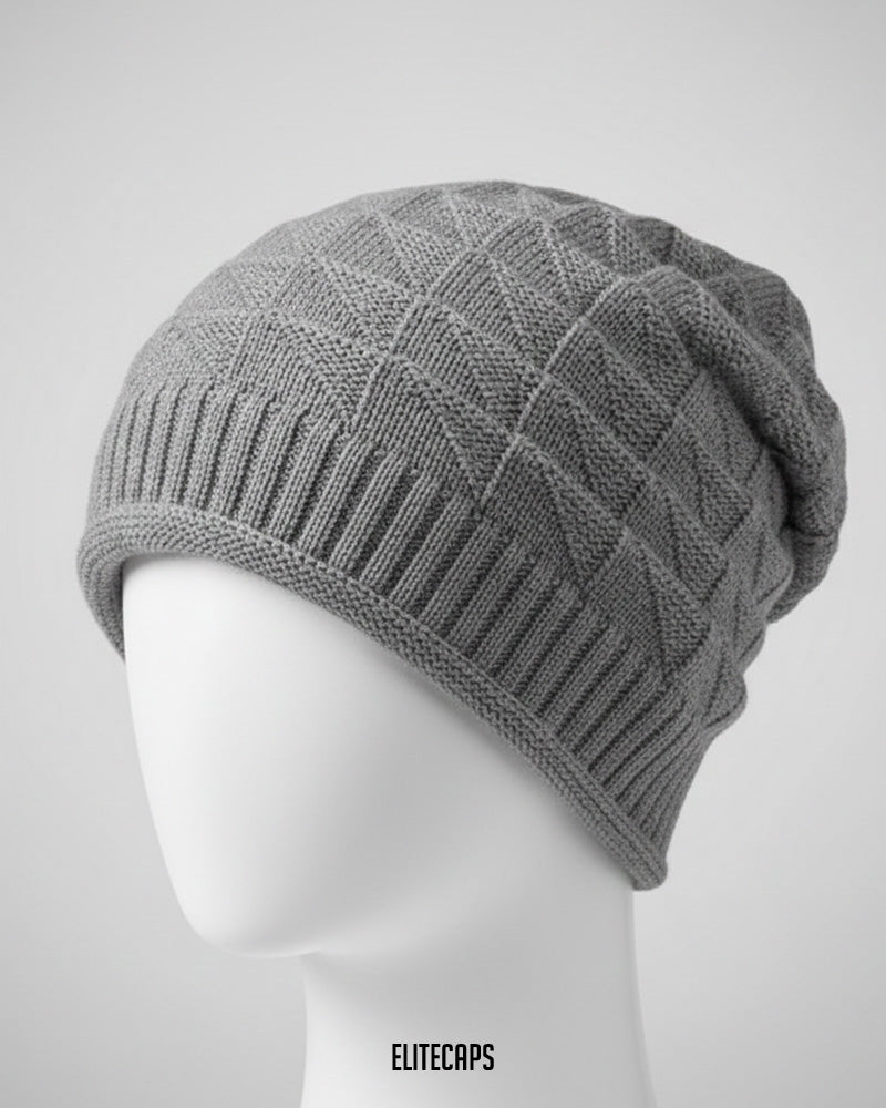 Unisex Grey Diamond Knit Beanie - B0126