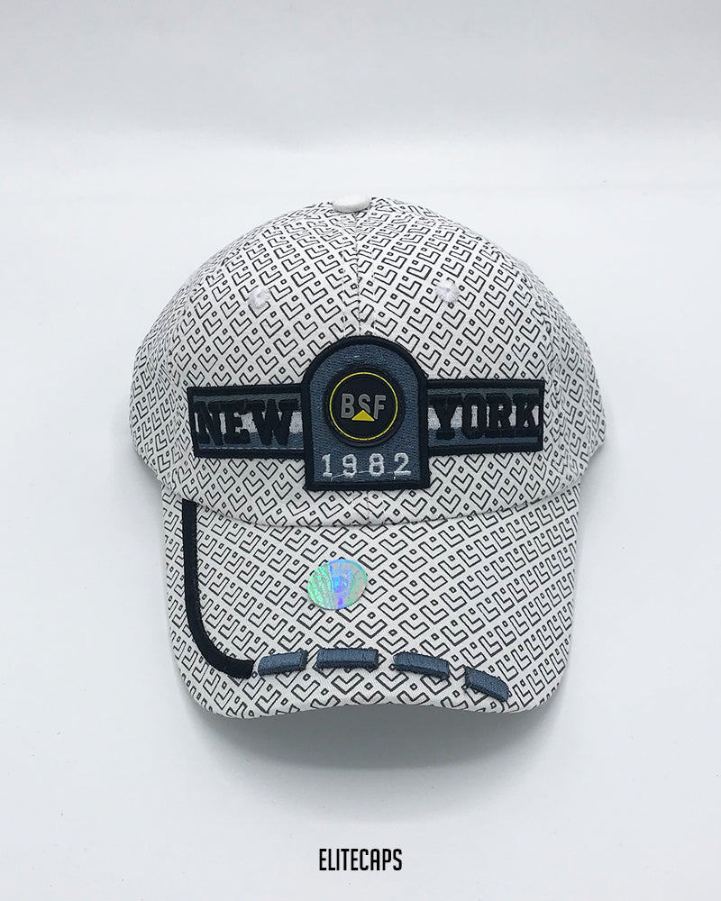 White New York Embroidered Pattern Cap - C0343