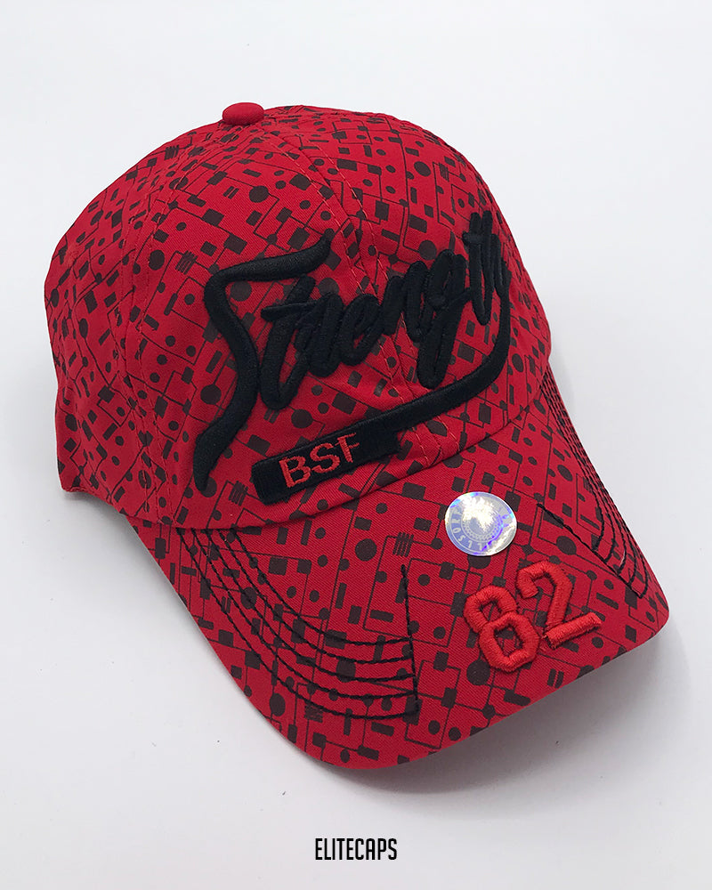 Red Pattern Strength Embroidered  Cap - C0341