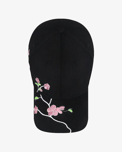 Floral Embroidered Black Baseball Cap - C0145