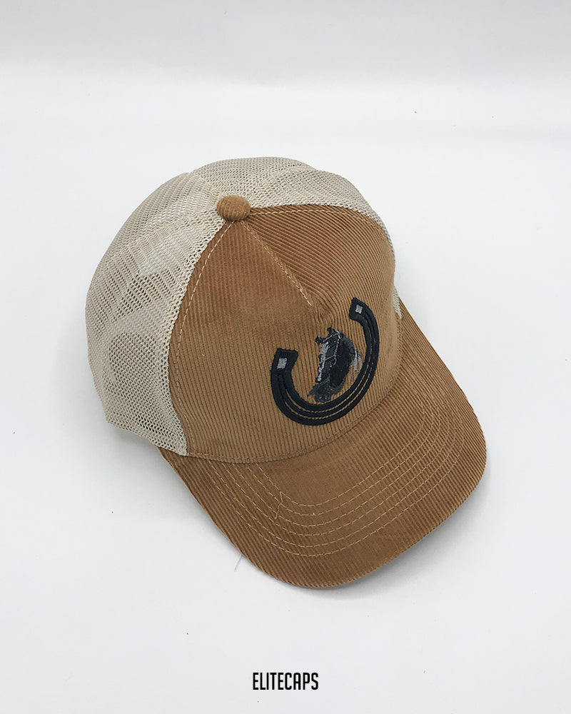 Horse Embroidered Corduroy Trucker Cap - C0355