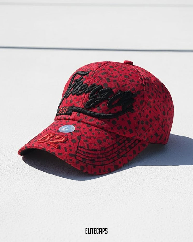 Red Pattern Strength Embroidered  Cap - C0341