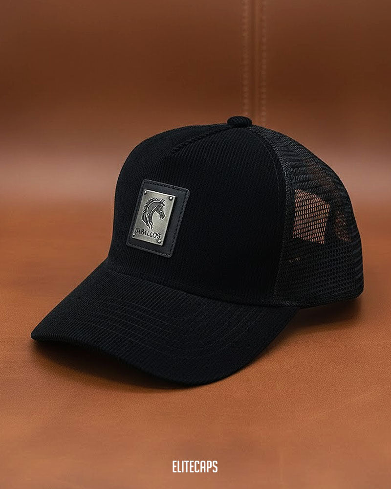 Versatile Black Corduroy Trucker Cap - C0300